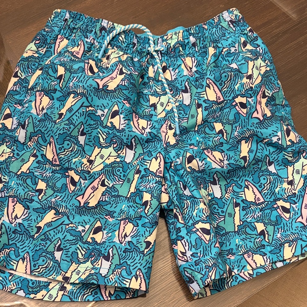 Cat & Jack large 10/12 Shark Print Swim Shorts trunks like new